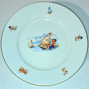 Antique Porsgrund Norway Hand Painted Girl Sailing Plate Vintage